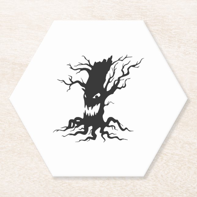 Vintage Haunted tree Halloween Paper Coaster (Front)