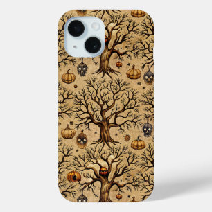 Vintage Haunted Trees & Pumpkin Lanterns Pattern iPhone 15 Case