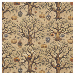 Vintage Haunted Trees & Pumpkin Lanterns Pattern Fabric