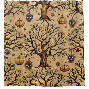 Vintage Haunted Trees & Pumpkin Lanterns Pattern Shower Curtain