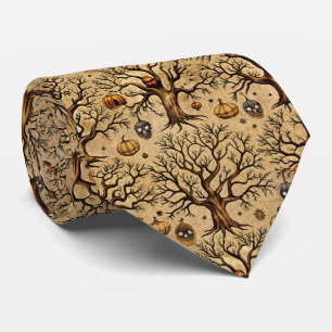 Vintage Haunted Trees & Pumpkin Lanterns Pattern Tie