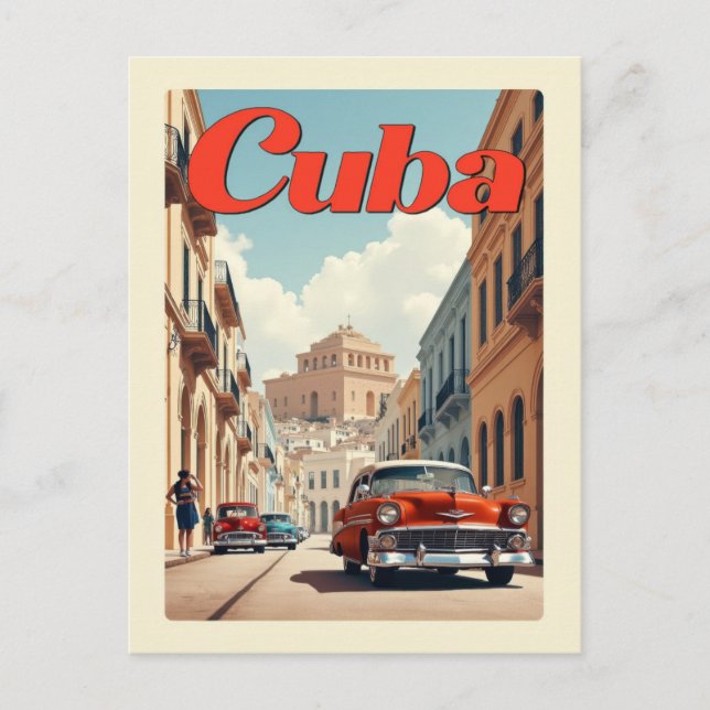 Vintage Havana Cuba Classic Car Retro Travel Postcard (Front)