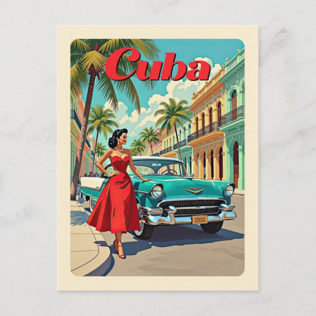 Vintage Havana Cuba Classic Car Retro Travel Postcard (Front)