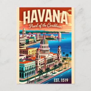 Vintage Havana Cuba Pearl of the Caribbean Retro Postcard