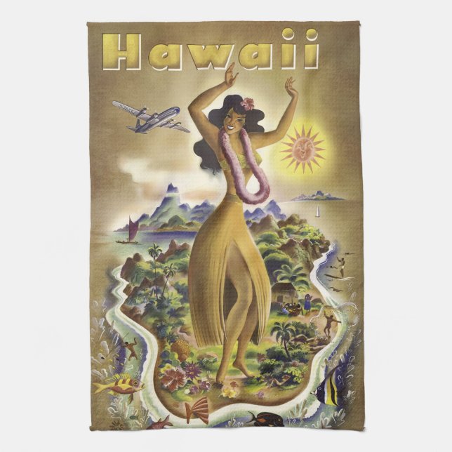 Vintage Hawaii 2 Tea Towel (Vertical)