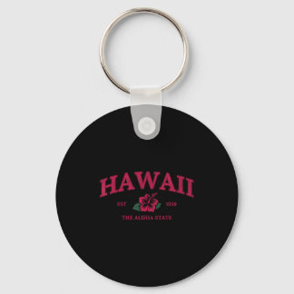 Vintage hawaii aloha state hibiscus flower summer key ring