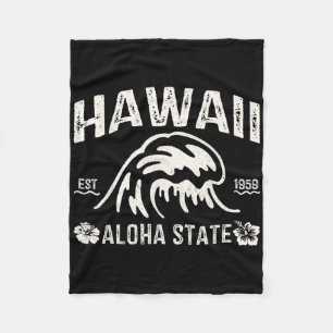 Vintage Hawaii Aloha State Wave Surf Hawaiian Beac Fleece Blanket