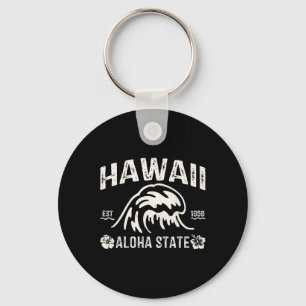 Vintage Hawaii Aloha State Wave Surf Hawaiian Beac Key Ring