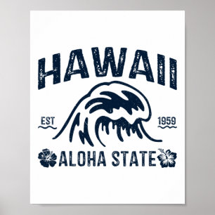 Vintage Hawaii Aloha State Wave Surf Hawaiian Beac Poster