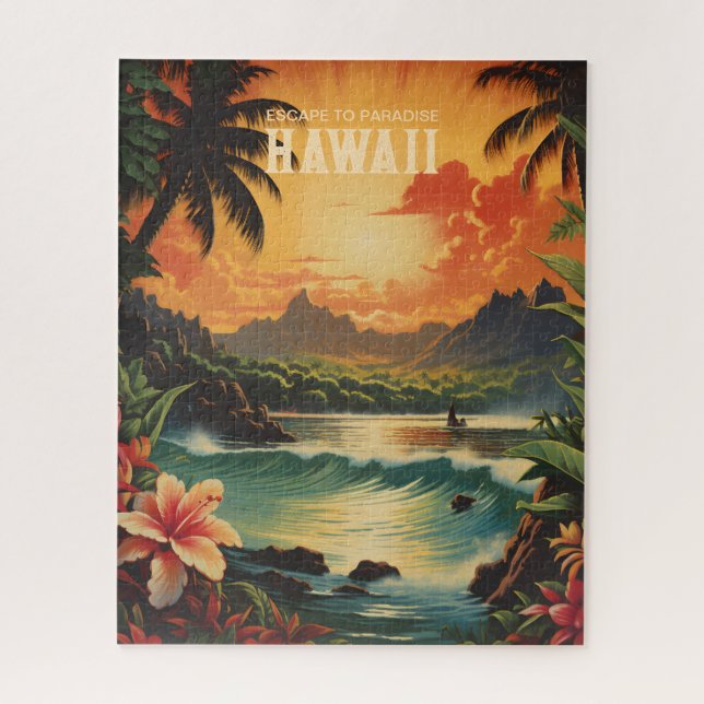 Vintage Hawaii Beach Travel Art Jigsaw Puzzle (Vertical)