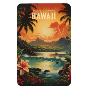 Vintage Hawaii Beach Travel Art Magnet