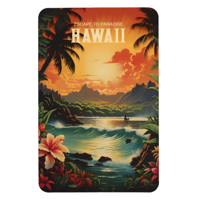 Vintage Hawaii Beach Travel Art Magnet (Vertical)