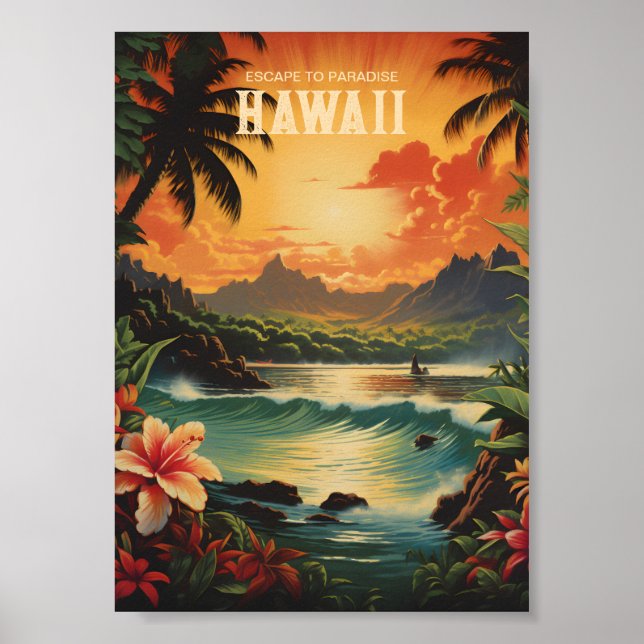 Vintage Hawaii Beach Travel Art Poster (Front)