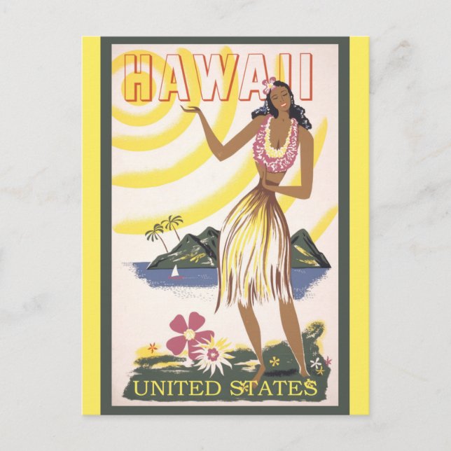 Vintage Hawaii Hawaiian Hula Dancer Travel Postcard (Front)