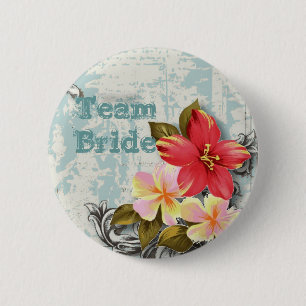 vintage hawaii hibiscus floral tropical wedding 6 cm round badge