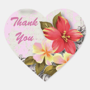 vintage hawaii hibiscus floral tropical wedding heart sticker