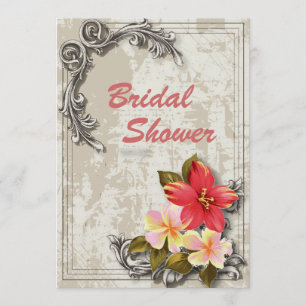vintage hawaii hibiscus floral tropical wedding invitation