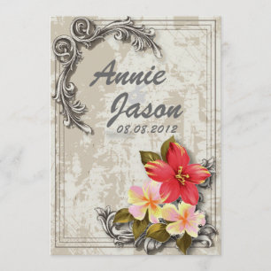 vintage hawaii hibiscus floral tropical wedding invitation