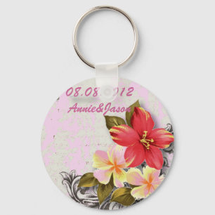 vintage hawaii hibiscus floral tropical wedding key ring