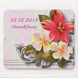 vintage hawaii hibiscus floral tropical wedding mouse mat