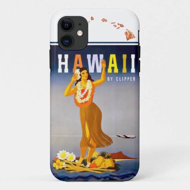Vintage Hawaii Hula Art Hawaiian Islands Map Case-Mate iPhone Case (Back)