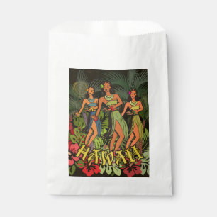 Vintage Hawaii Hula Dancers Retro Tiki Palm Tree Favour Bags
