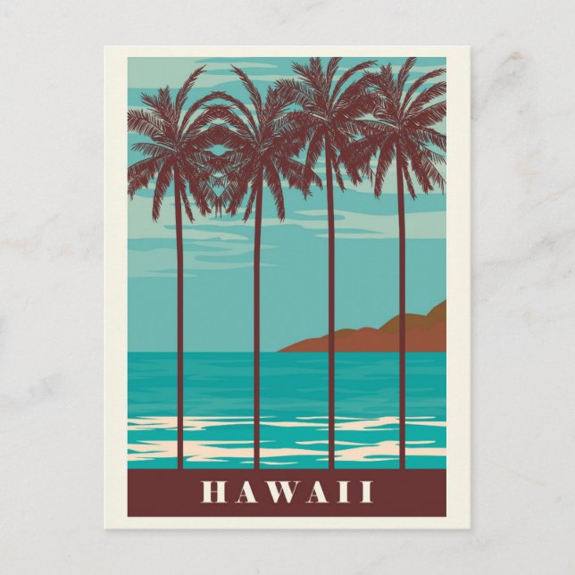 Vintage Hawaii Ocean Beach Palm Tree Postcard (Front)