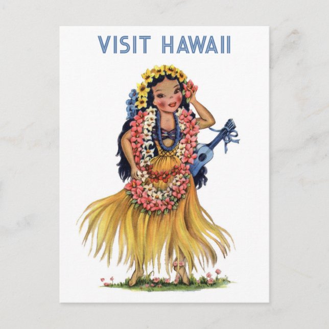 Vintage Hawaii Retro Hula Dancer Travel Postcard (Front)