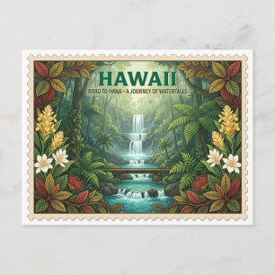 Vintage Hawaii Road to Hana Maui Waterfall Travel Postcard