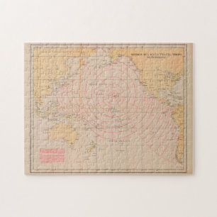 Vintage Hawaii Seismic Tsunami Wave Map (1947) Jigsaw Puzzle