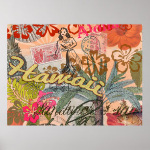 Vintage Hawaii Travel Colourful Hawaiian Tropical Poster