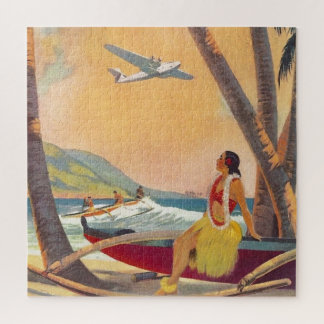 Vintage Hawaii Travel Illustration Art Jigsaw Puzzle