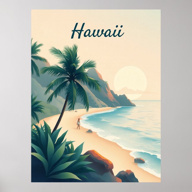Vintage Hawaii Travel Illustration Poster (Front)