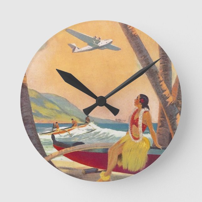 Vintage Hawaii Travel Round Clock (Front)