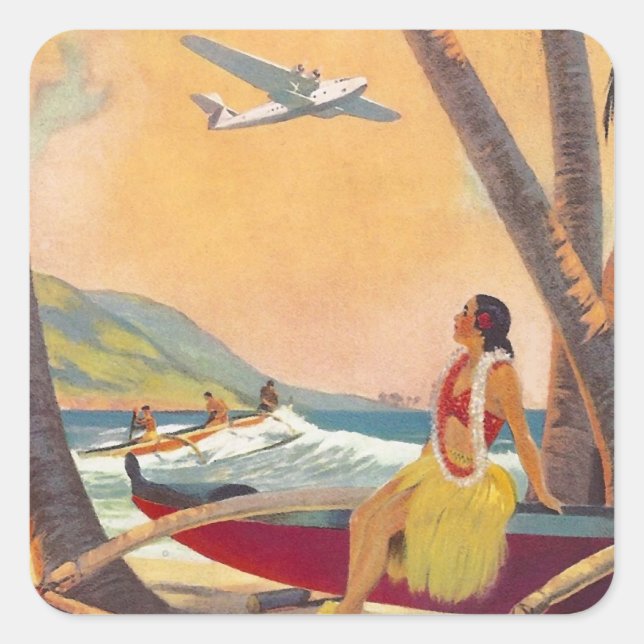 Vintage Hawaii Travel Square Sticker (Front)