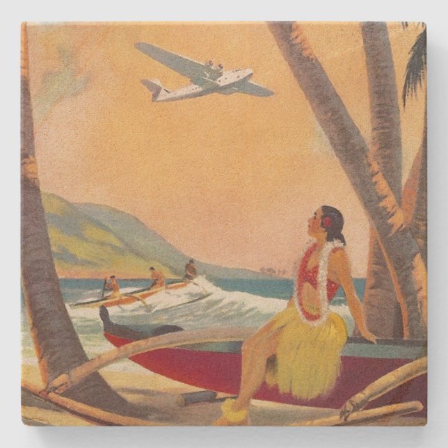 Vintage Hawaii Travel Stone Coaster (Front)