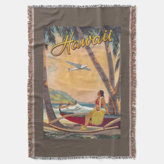 Vintage Hawaii Travel Throw Blanket (Front Vertical)