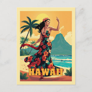Vintage Hawaii Tropical Beach Ocean Woman Travel Postcard