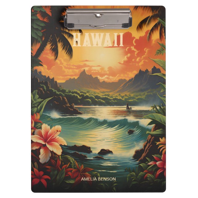 Vintage Hawaii Tropical Beach Travel Clipboard (Front)