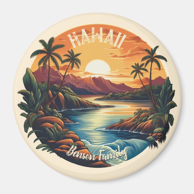 Vintage Hawaii Tropical Beach Travel Fridge Magnet (Front)