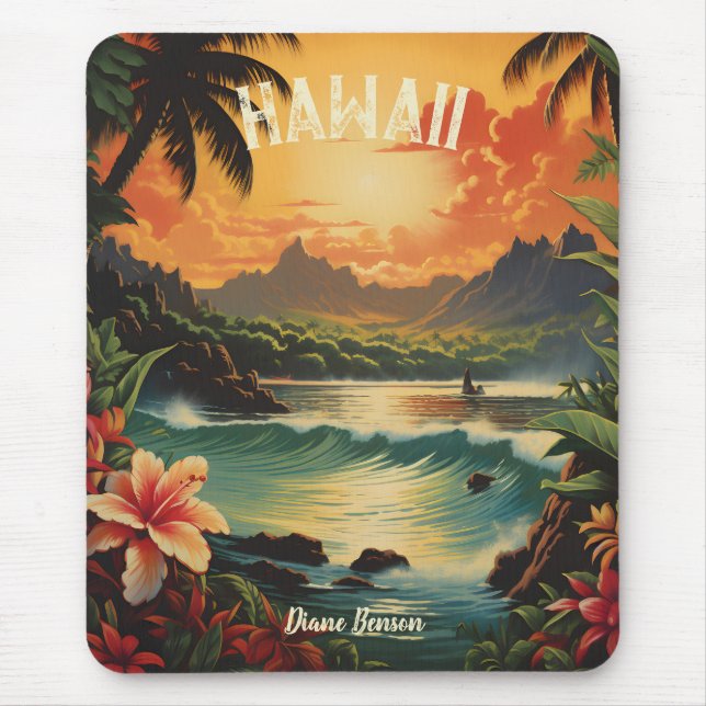 Vintage Hawaii Tropical Beach Travel Mouse Mat (Front)