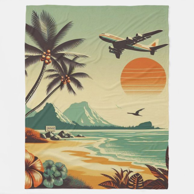 Vintage Hawaii/Tropical  Fleece Blanket (Front)