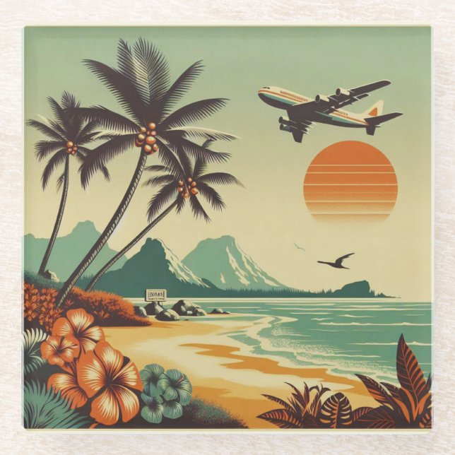 Vintage Hawaii/Tropical  Glass Coaster (Front)