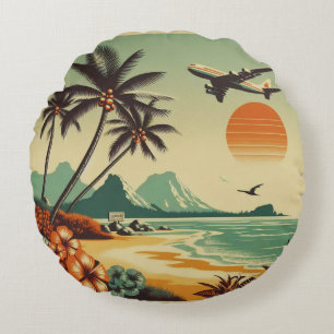 Vintage Hawaii/Tropical  Round Cushion