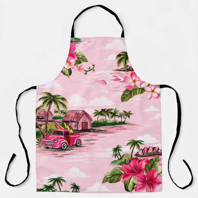 Vintage Hawaiian barkcloth design of tropical isla Apron (Front)