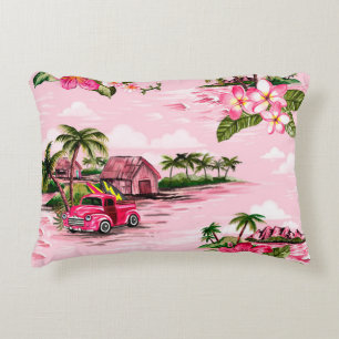 Vintage Hawaiian barkcloth design of tropical isla Decorative Cushion