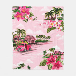 Vintage Hawaiian barkcloth design of tropical isla Fleece Blanket