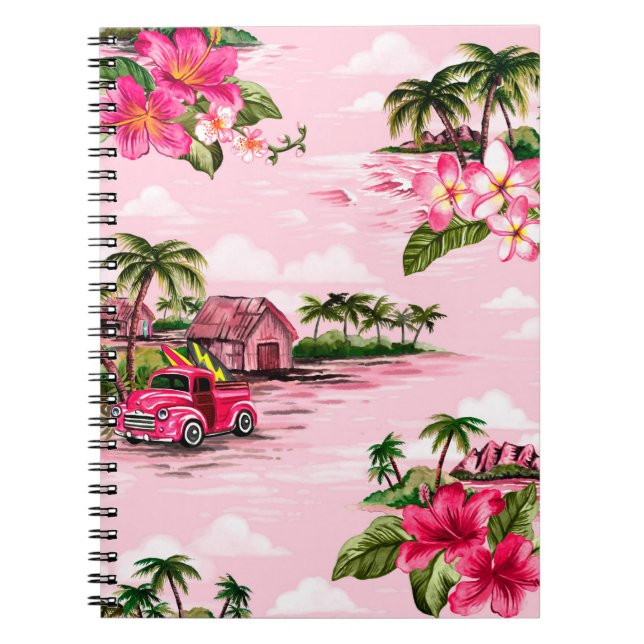 Vintage Hawaiian barkcloth design of tropical isla Notebook (Front)