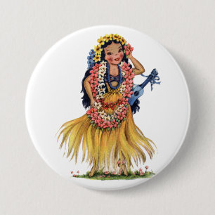 Vintage Hawaiian Girl in Hula Outfit Dress 7.5 Cm Round Badge