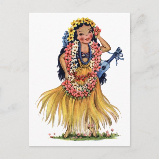 Vintage Hawaiian Girl in Hula Outfit Dress Postcard (Front)
